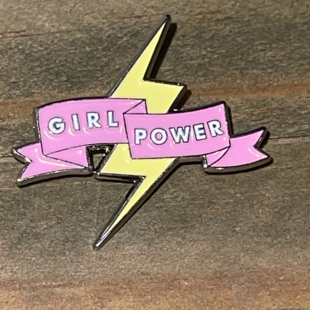 Girl Power Lapel Badass Pin Brooch, Inspirational message, Pink , Yellow Enamel - Picture 4 of 8